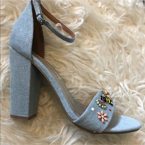Rampage denim block heels strap embellished bees - Picture 5 of 5